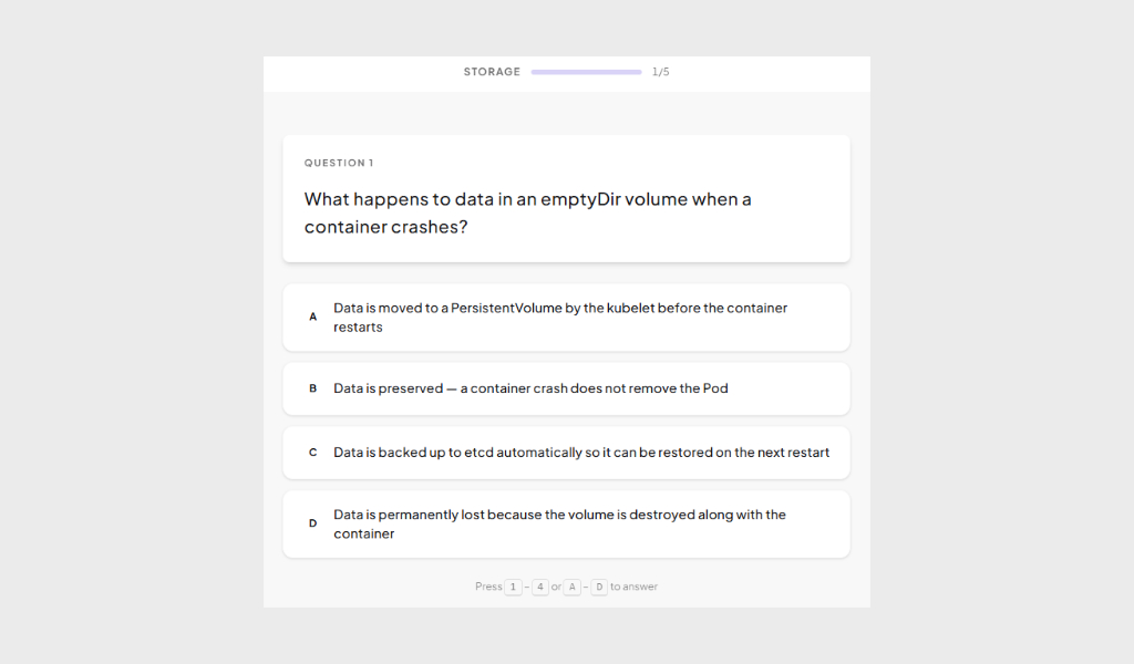 Quiz session with automatic quality scoring